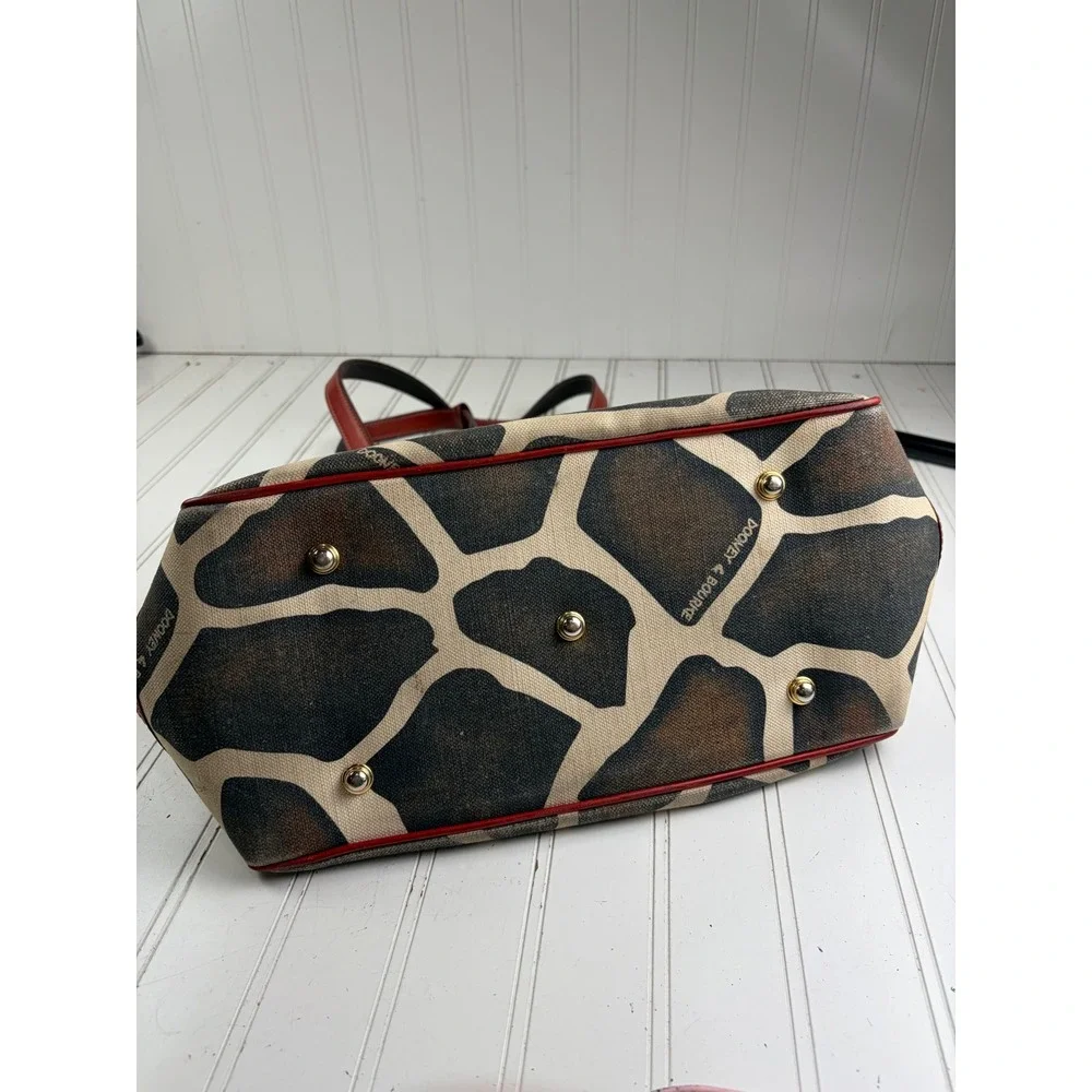 Dooney & Bourke Vintage Y2K Giraffe Print Canvas Leather Shoulder Tote Bag